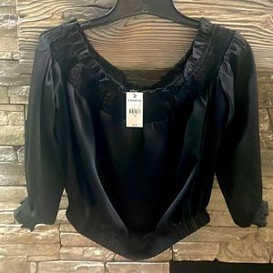 Express black satin cropped top Medium NWT